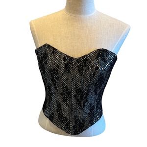 Zum Zum Vintage Corset, Black Lace & Sequins, Strapless, Size Medium